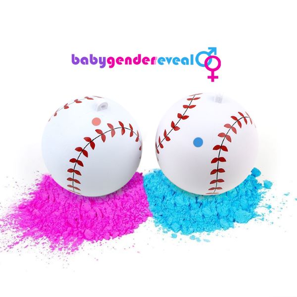 Two cricket balls on top of pink and blue powder