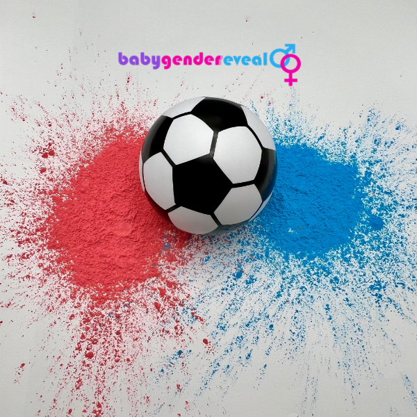 A football on top of pink and blue powder